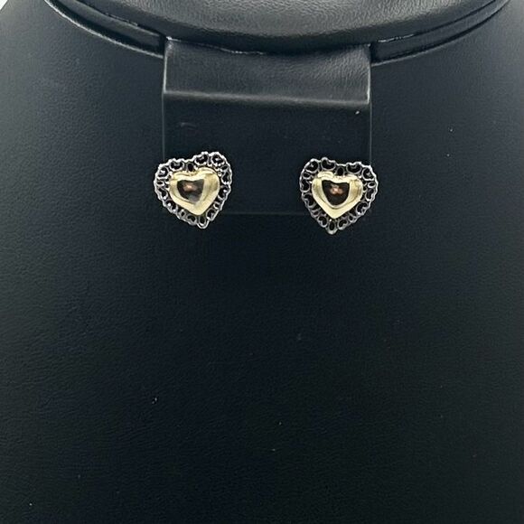 Vintage Victorian Gold Tone Heart Stud Earrings by Avon - Picture 1 of 3